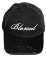 Blessed Black Distressed Christian Hat with Satin Lining