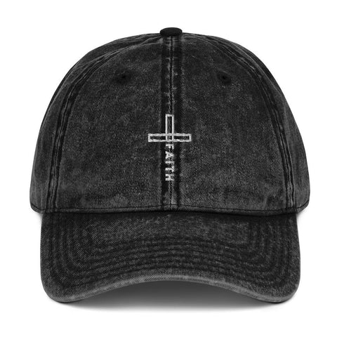 Christian Hat Faith Cross Distressed Vintage Hat EternalChristianTees Black 