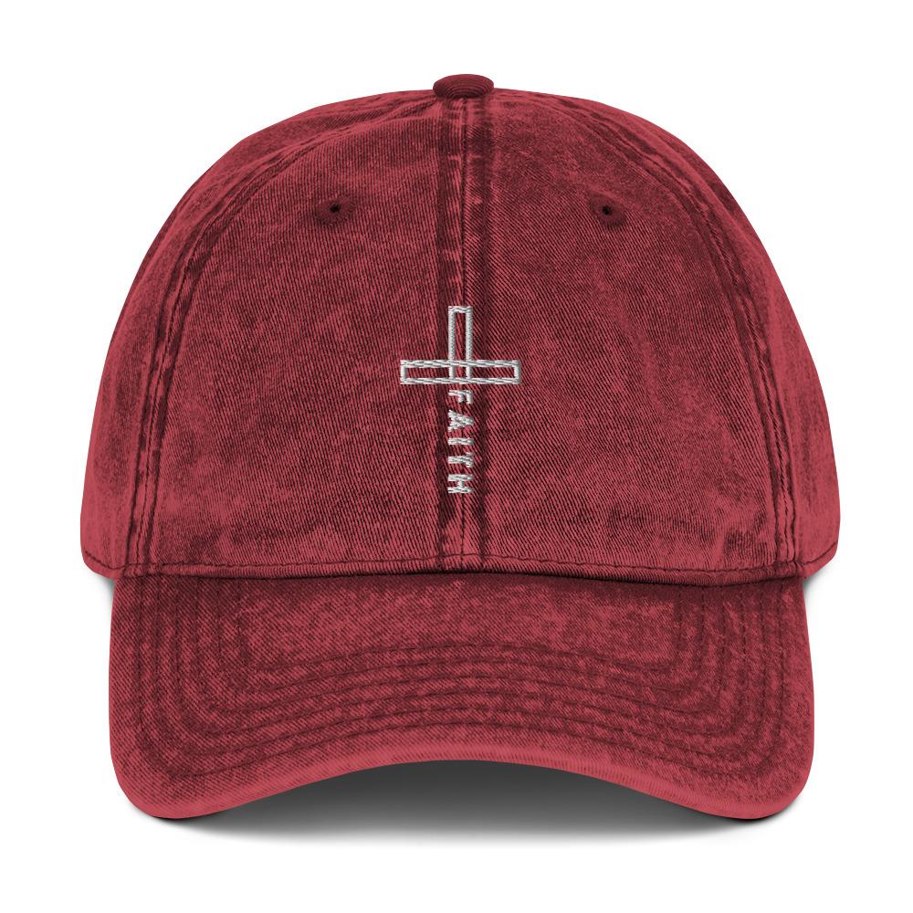 Christian Hat Faith Cross Distressed Vintage Hat EternalChristianTees Maroon 