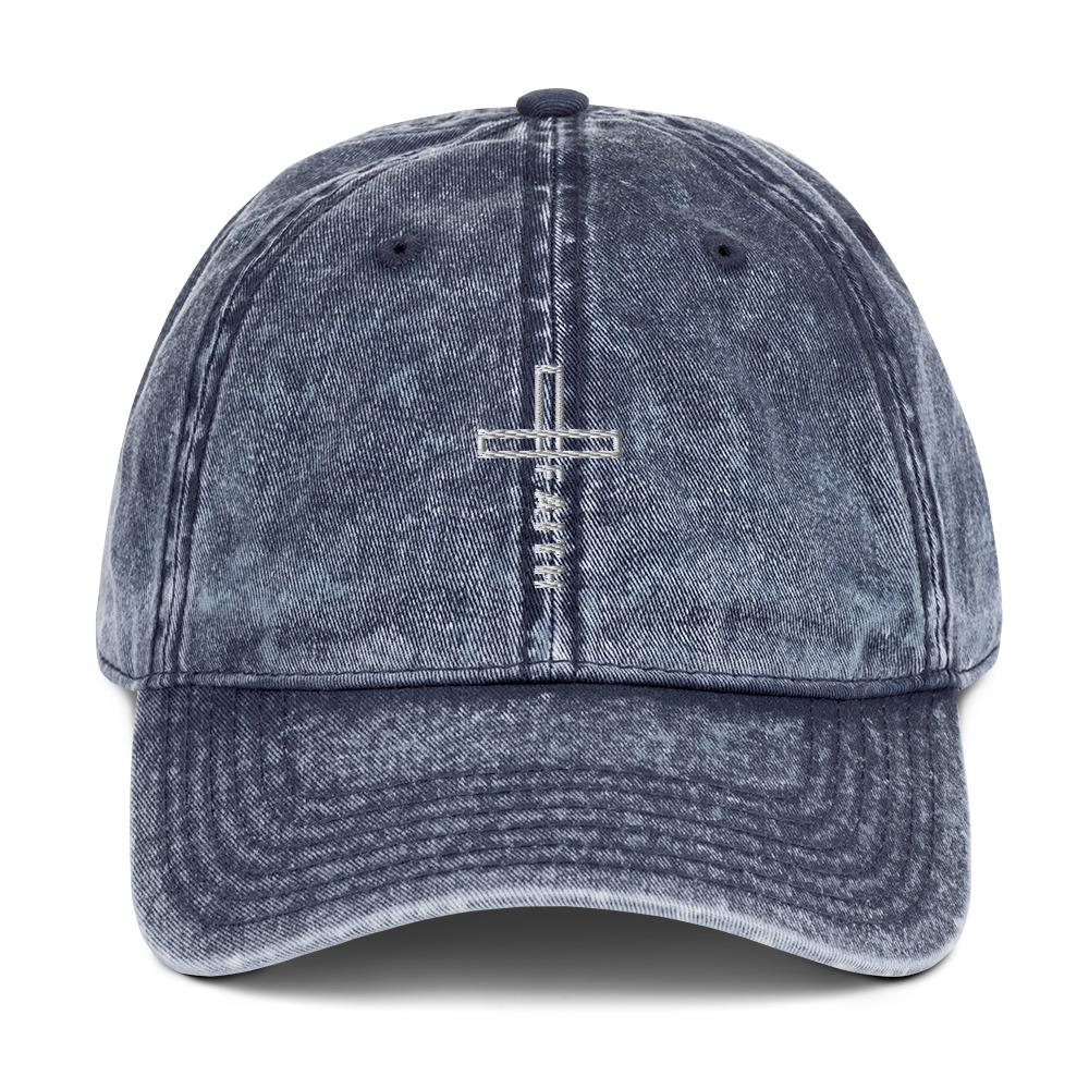 Christian Hat Faith Cross Distressed Vintage Hat EternalChristianTees Navy 