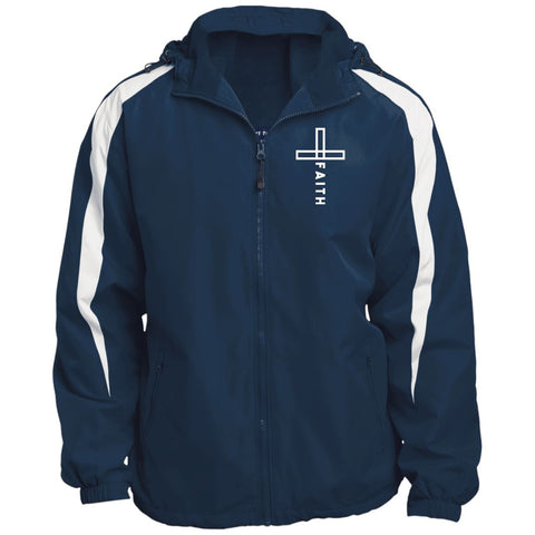 Cross Faith Fleece Lined Colorblocked Hooded Christian Jacket CustomCat True Navy/White X-Small 