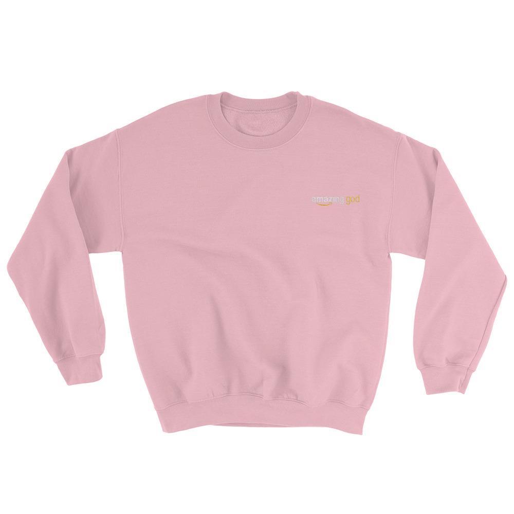 Embroidered Amazing God Sweatshirt EternalChristianTees Light Pink 2XL 
