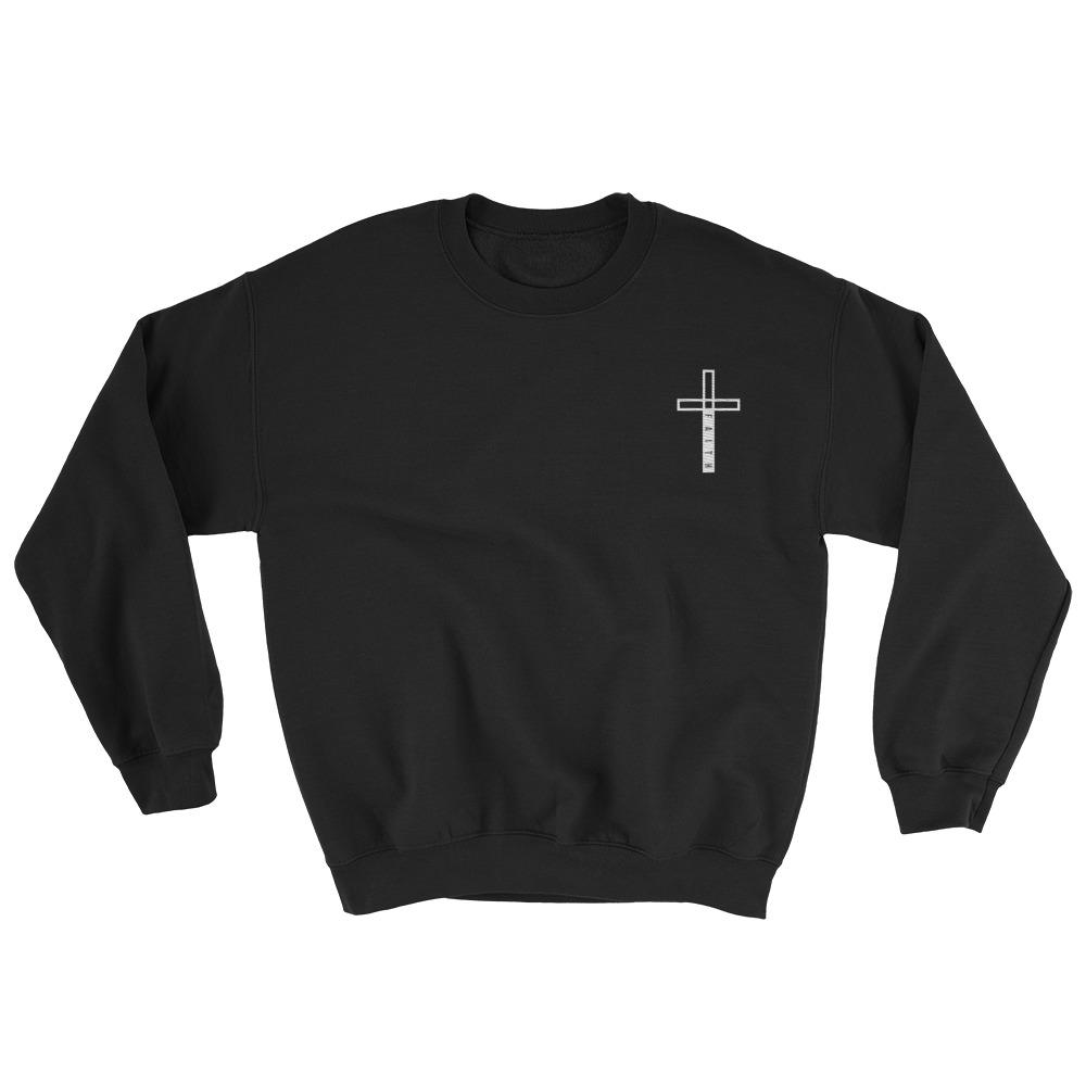 Embroidered Cross Faith 2 Sweatshirt EternalChristianTees Black 5XL 