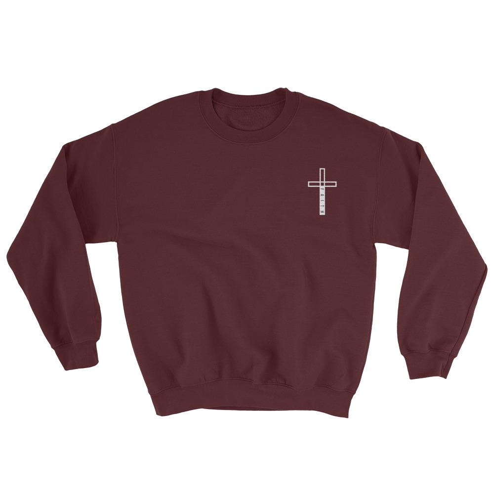Embroidered Cross Faith 2 Sweatshirt EternalChristianTees Maroon 2XL 