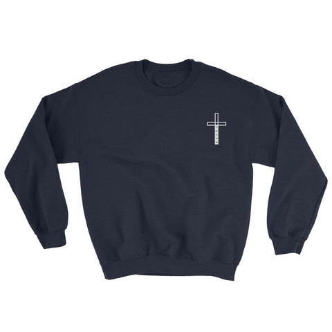 Embroidered Cross Faith 2 Sweatshirt EternalChristianTees Navy 5XL 