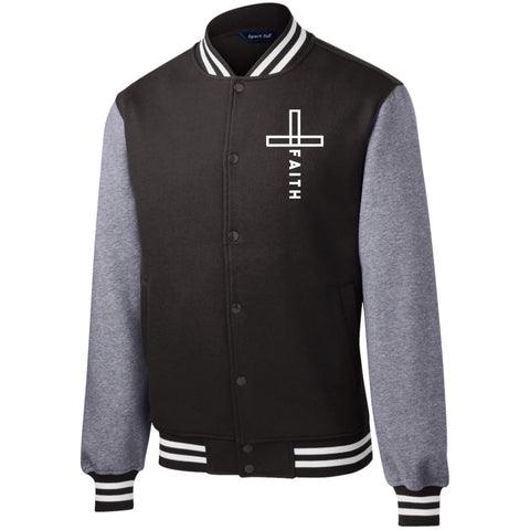 Faith Fleece Letterman Christian Jacket Sweatshirts CustomCat Black/Vintage Heather X-Small 