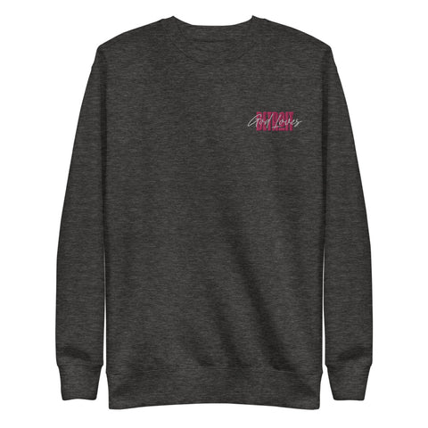 Embroidered God Loves Detroit Fleece Sweatshirt - Pink Text