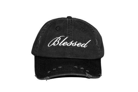 Blessed Black Distressed Christian Hat with Satin Lining