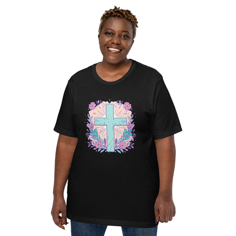 Floral Cross T-Shirt Christian Tee Pastel Spring Collection