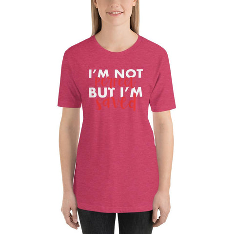 Christian Shirt I'm Not Perfect But I'm Saved Jesus Shirt Short-Sleeve Unisex T-Shirt CCA Jesus Christian Faith Bible Apparel EternalChristianTees Heather Raspberry S 