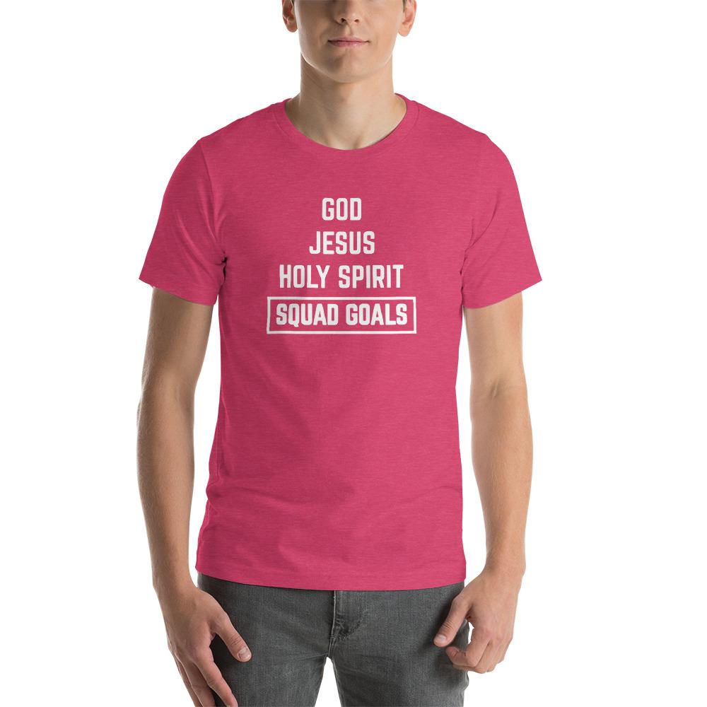 Christian Squad Goals T-Shirt Bible Shirt Holy Trinity Tee Short-Sleeve Unisex T-Shirt EternalChristianTees Heather Raspberry S 