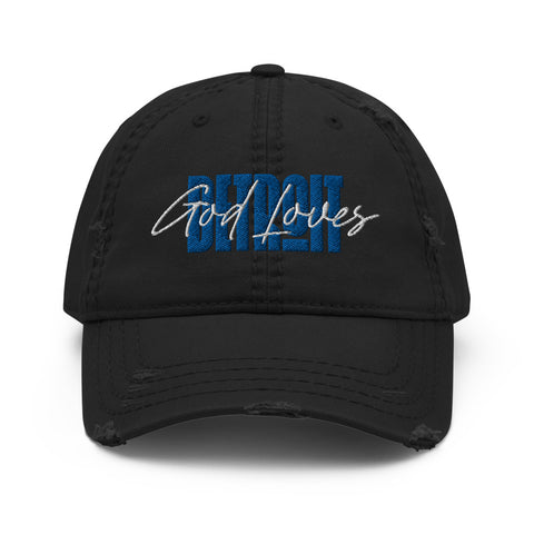 Embroidered God Loves Detroit Christian Hat - Blue Text
