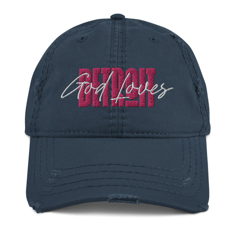 Embroidered God Loves Detroit Christian Hat - Pink Text