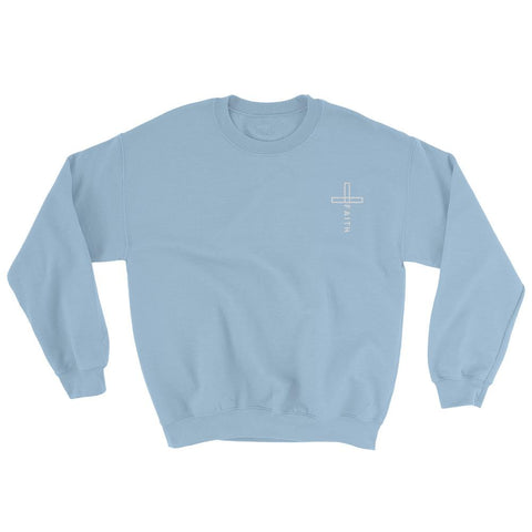 Embroidered Christian Cross Faith Sweatshirt EternalChristianTees Light Blue 2XL 