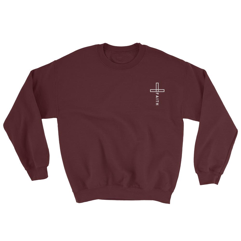 Embroidered Christian Cross Faith Sweatshirt EternalChristianTees Maroon 2XL 