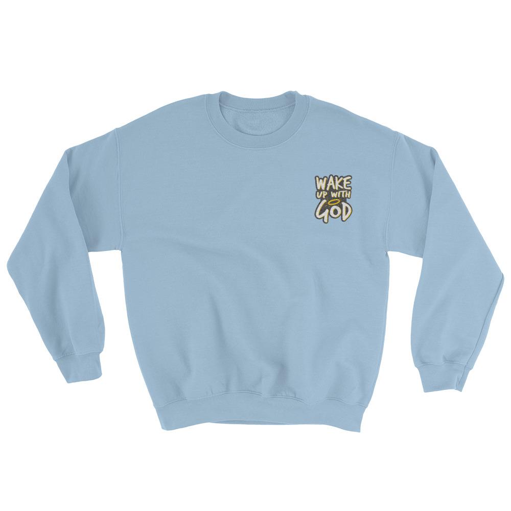 Embroidered Wake Up With God Sweatshirt EternalChristianTees Light Blue 2XL 