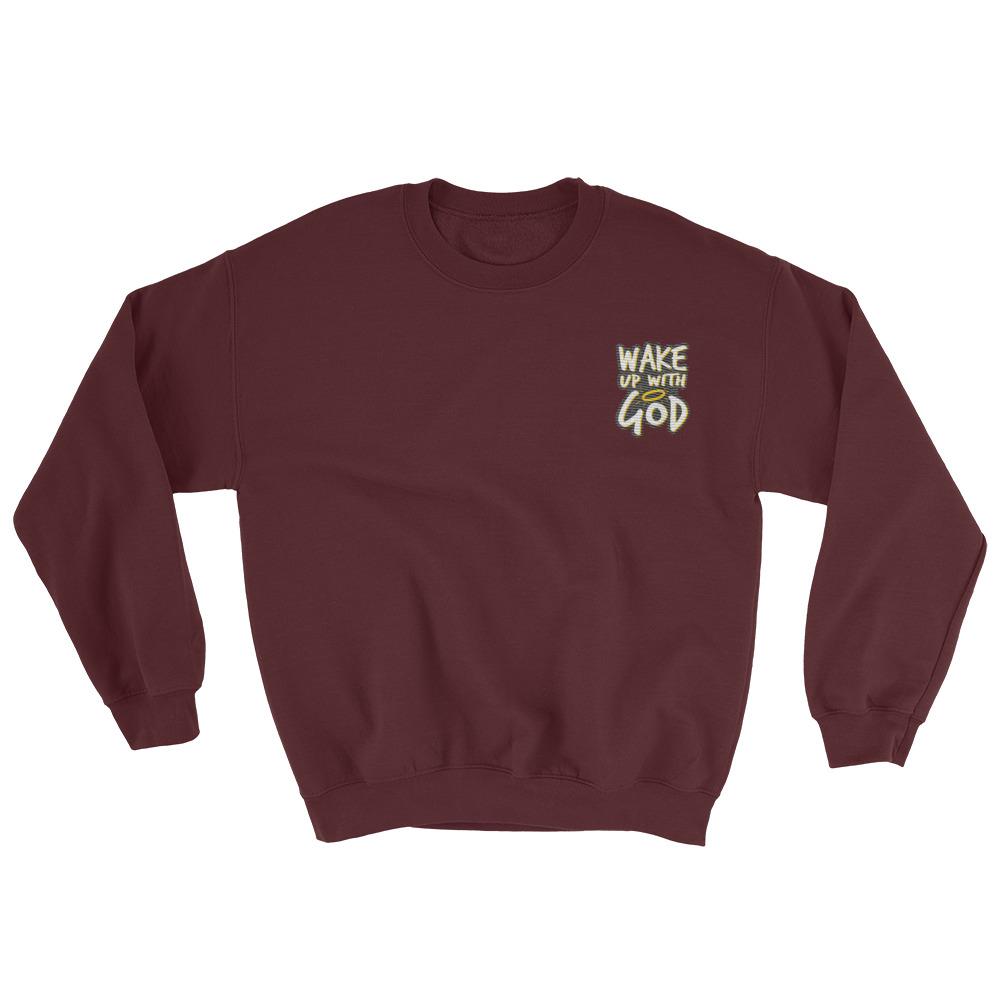 Embroidered Wake Up With God Sweatshirt EternalChristianTees Maroon 2XL 