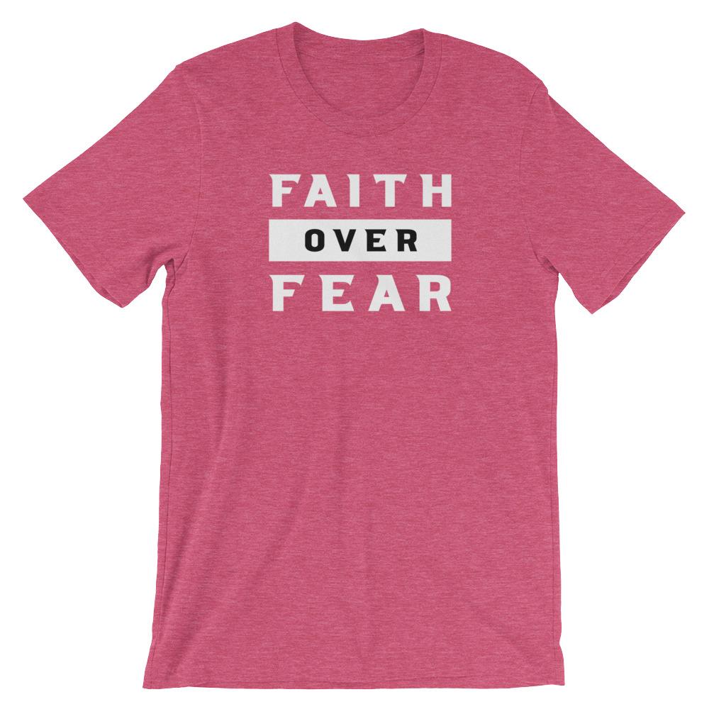 Faith Over Fear Shirt Jesus Christian Bible Faith Shirt Short-Sleeve Unisex T-Shirt CCA Jesus Christian Faith Bible Apparel EternalChristianTees Heather Raspberry S 