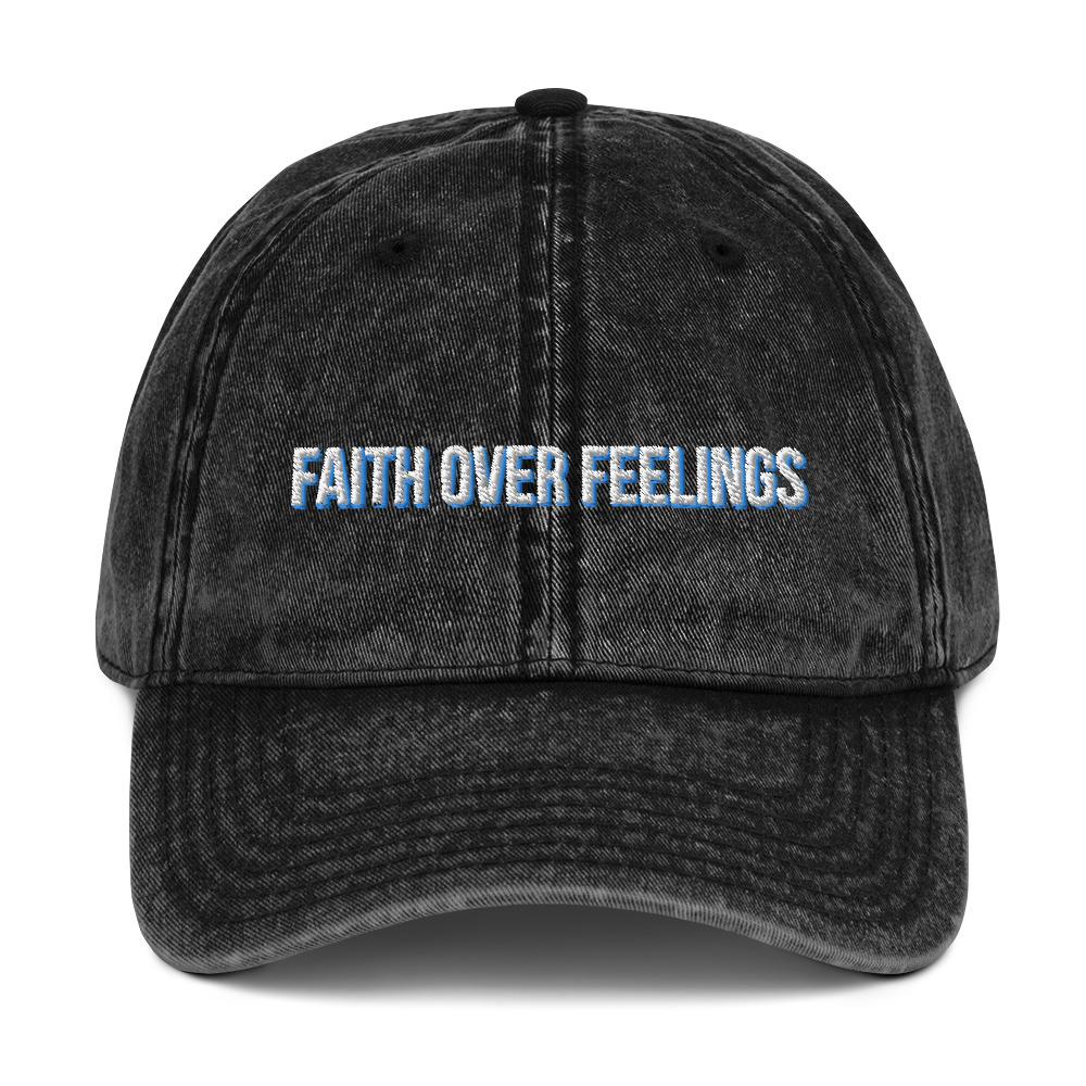 Faith Over Feelings Christian Hat EternalChristianTees Black 