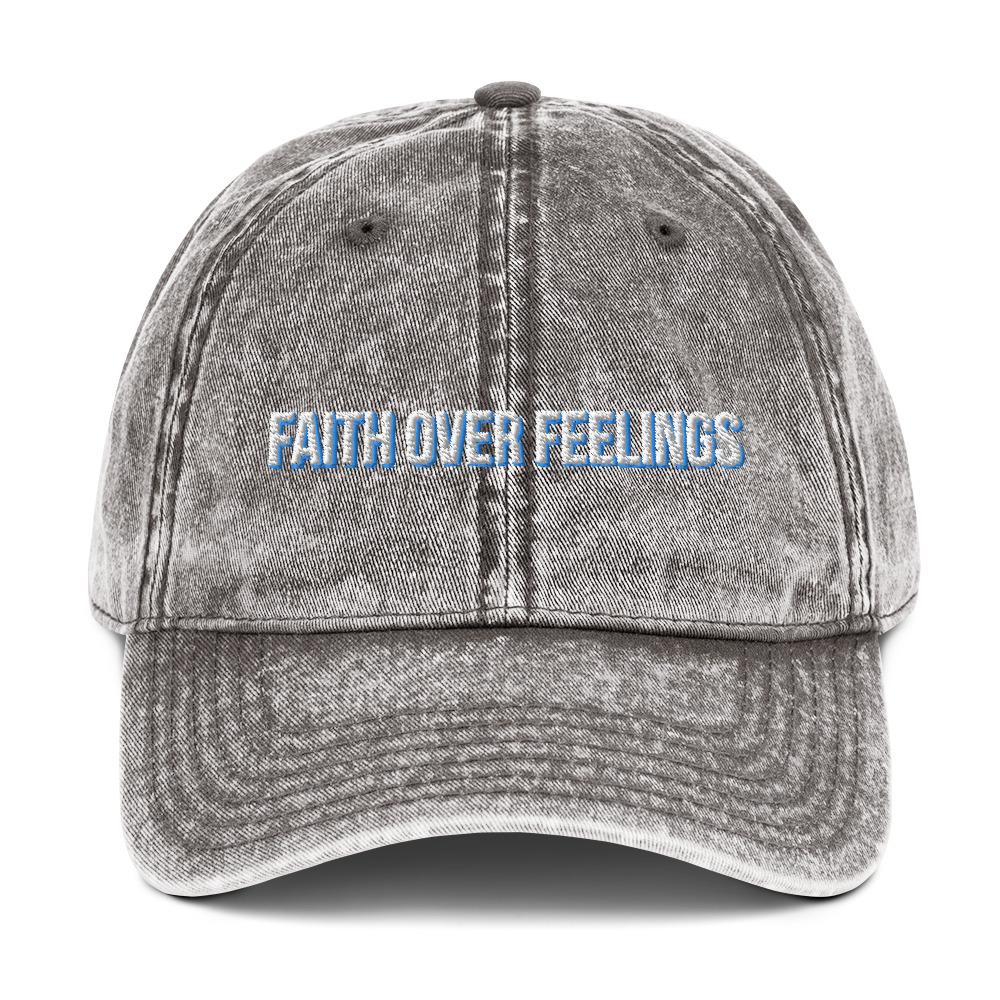 Faith Over Feelings Christian Hat EternalChristianTees Charcoal Grey 