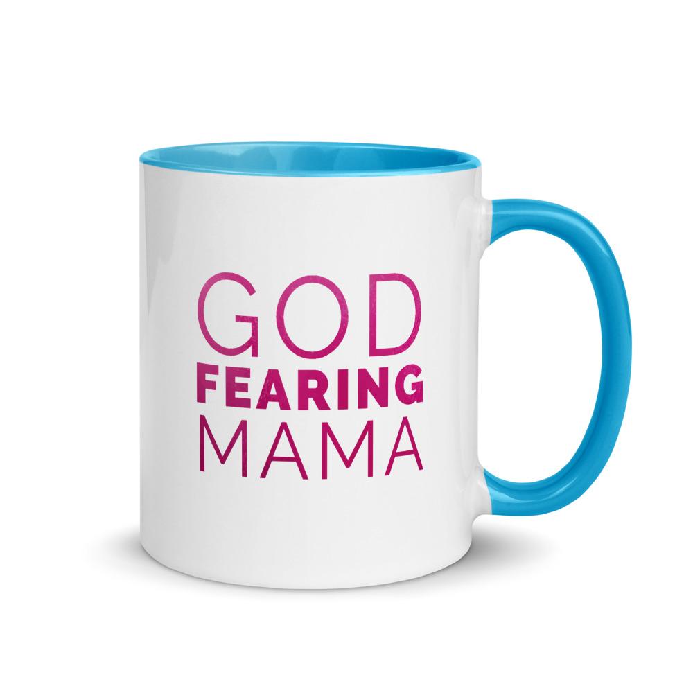 God Fearing Mama Christian Mug with Color Inside Mother's Day Gift EternalChristianTees Blue 