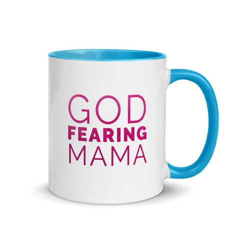 God Fearing Mama Christian Mug with Color Inside Mother's Day Gift EternalChristianTees Blue 