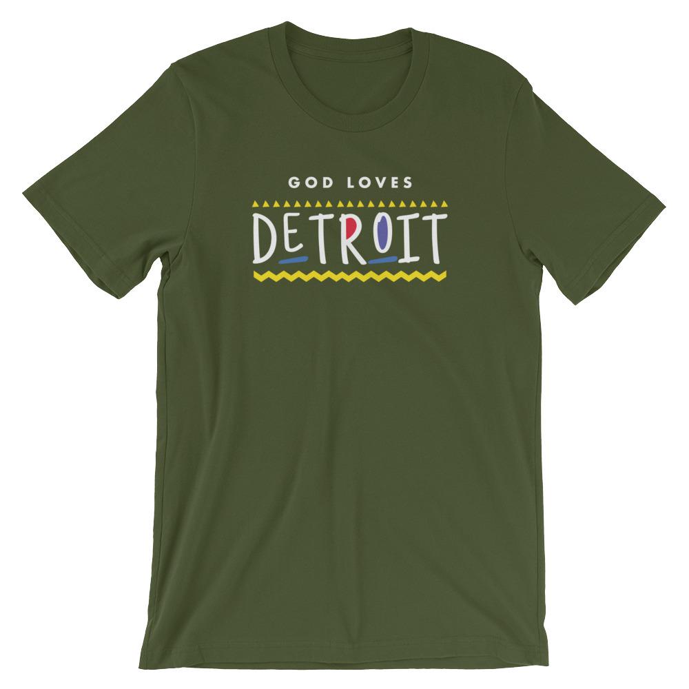 God Loves Detroit Shirt Christian Shirt 90s TV Hip Hop Shirt Short-Sleeve Unisex T-Shirt EternalChristianTees Olive XX-Large 