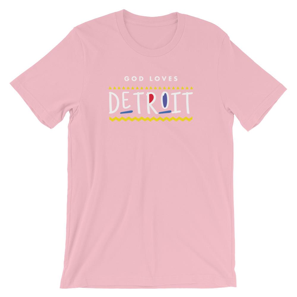 God Loves Detroit Shirt Christian Shirt 90s TV Hip Hop Shirt Short-Sleeve Unisex T-Shirt EternalChristianTees Pink XX-Large 