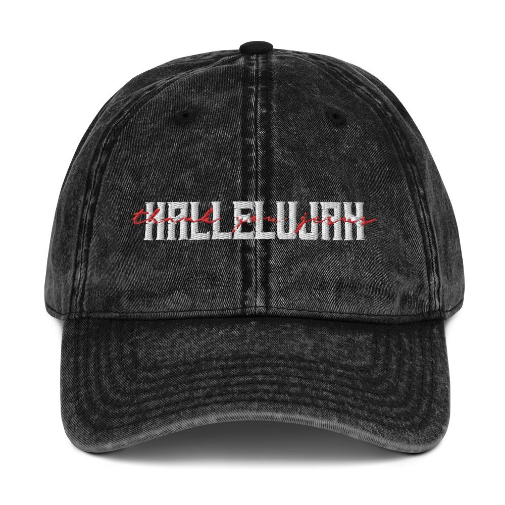Hallelujah Thank You Jesus Hat • Vintage Cotton Twill Cap EternalChristianTees Black 