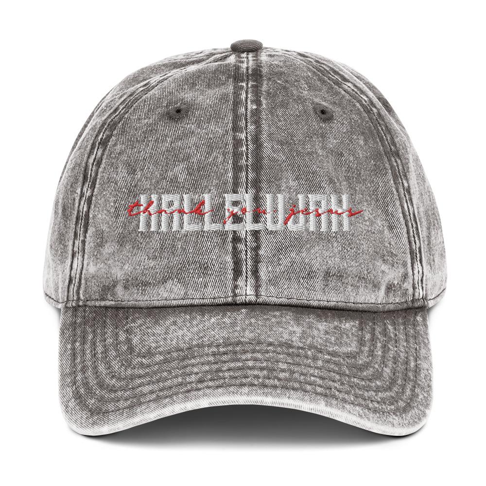 Hallelujah Thank You Jesus Hat • Vintage Cotton Twill Cap EternalChristianTees Charcoal Grey 
