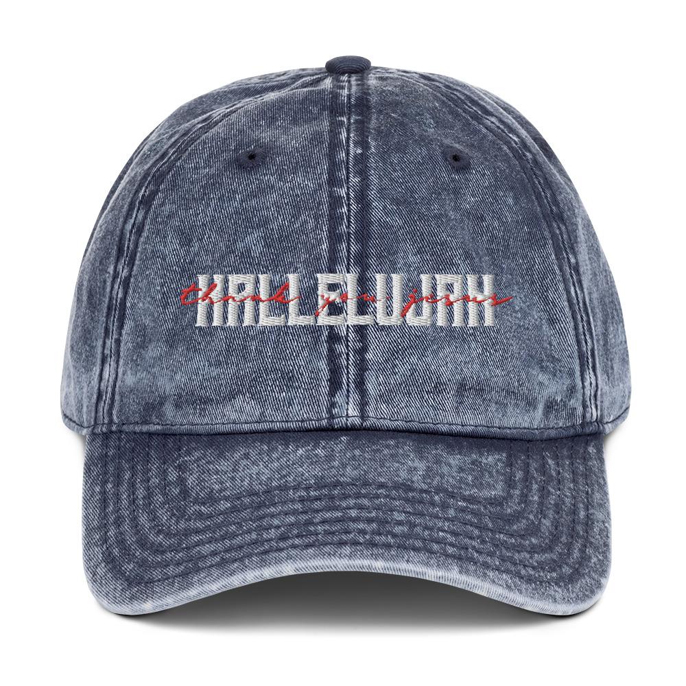Hallelujah Thank You Jesus Hat • Vintage Cotton Twill Cap EternalChristianTees Navy 