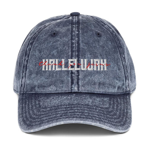 Hallelujah Thank You Jesus Hat • Vintage Cotton Twill Cap EternalChristianTees Navy 