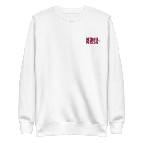 Embroidered God Loves Detroit Fleece Sweatshirt - Pink Text