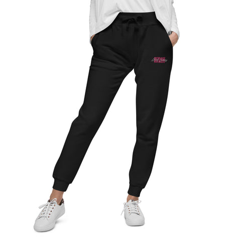 Embroidered God Loves Detroit Sweatpants Fleece Joggers - Pink Text