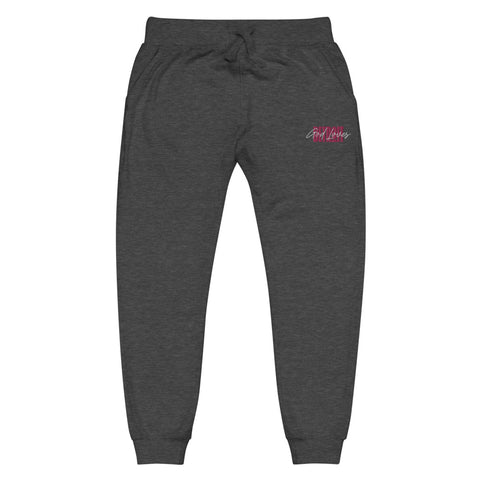 Embroidered God Loves Detroit Sweatpants Fleece Joggers - Pink Text