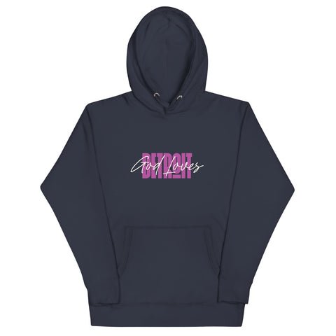 God Loves Detroit Hoodie - Pink Text