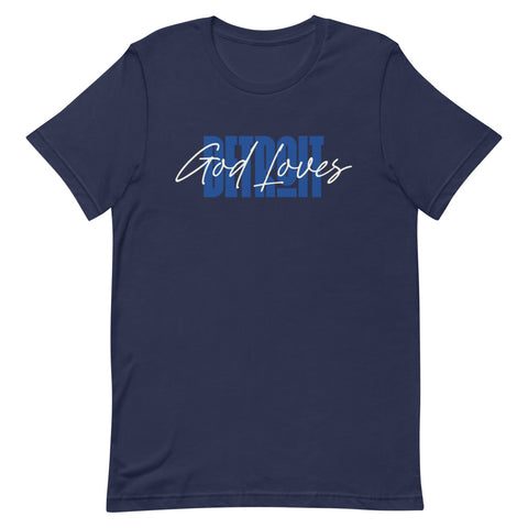God Loves Detroit T-Shirt - Blue Text