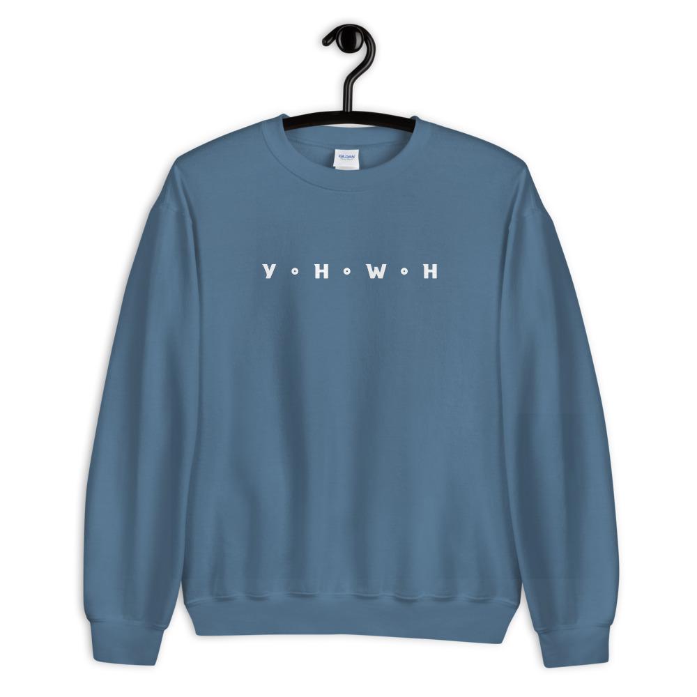 YHWH Christian Sweatshirt Yahweh EternalChristianTees Indigo Blue S 