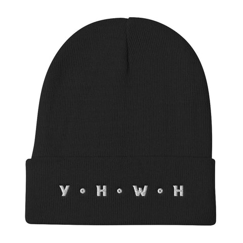 YHWH Embroidered Knit Beanie EternalChristianTees Black 