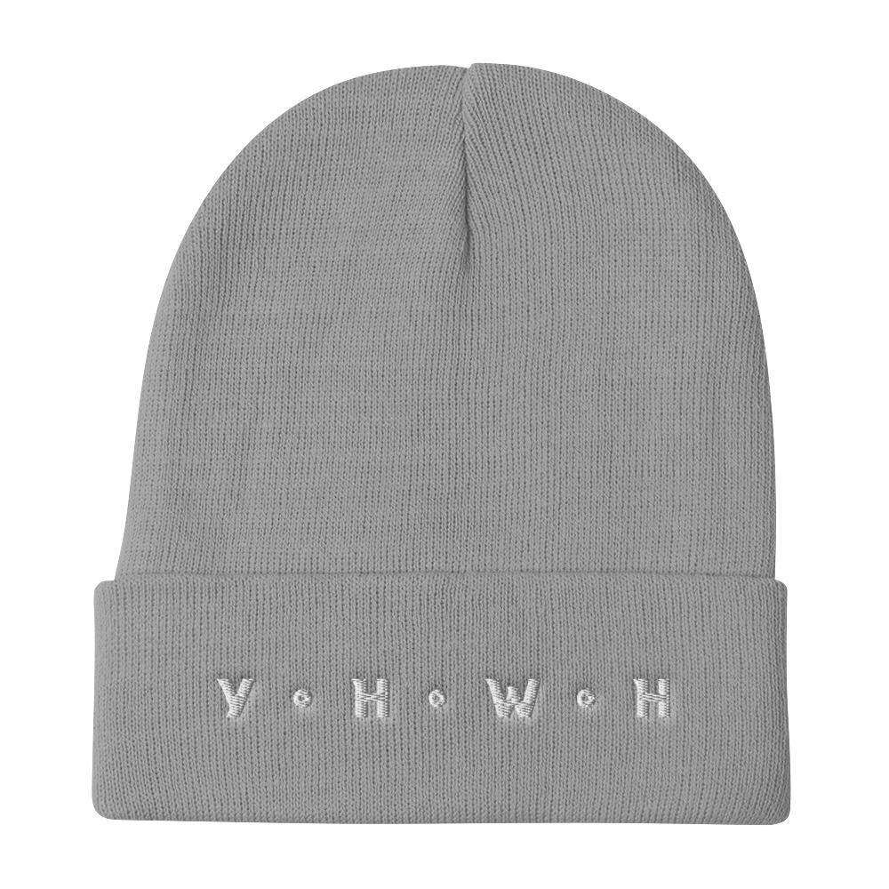 YHWH Embroidered Knit Beanie EternalChristianTees Gray 