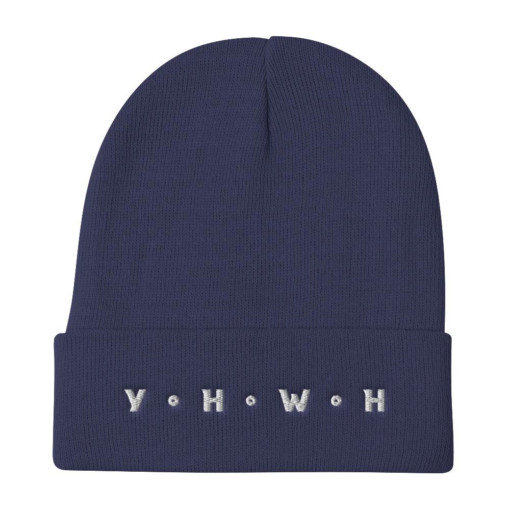 YHWH Embroidered Knit Beanie EternalChristianTees Navy 