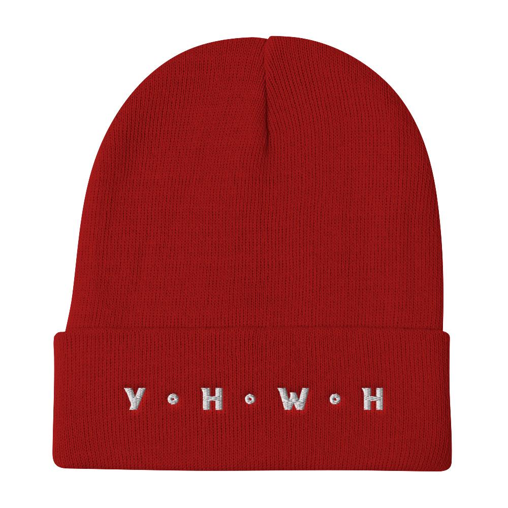 YHWH Embroidered Knit Beanie EternalChristianTees Red 