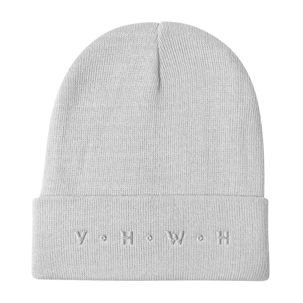 YHWH Embroidered Knit Beanie EternalChristianTees White 
